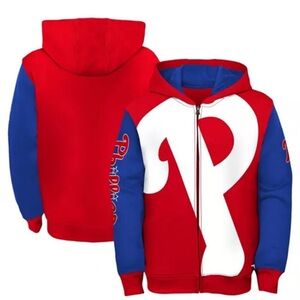 Philadelphia Phillies MLB Postcard Zip Hoodie Jacket  Red/Royal Youth XL NWT🔥